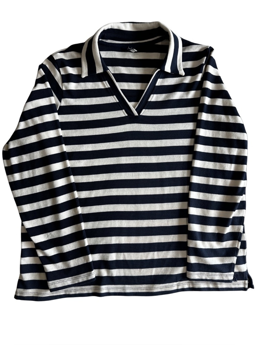 Joules Kellie Navy Stripe Rugby Polo Top Women’s Size 14 100% Cotton Coastal